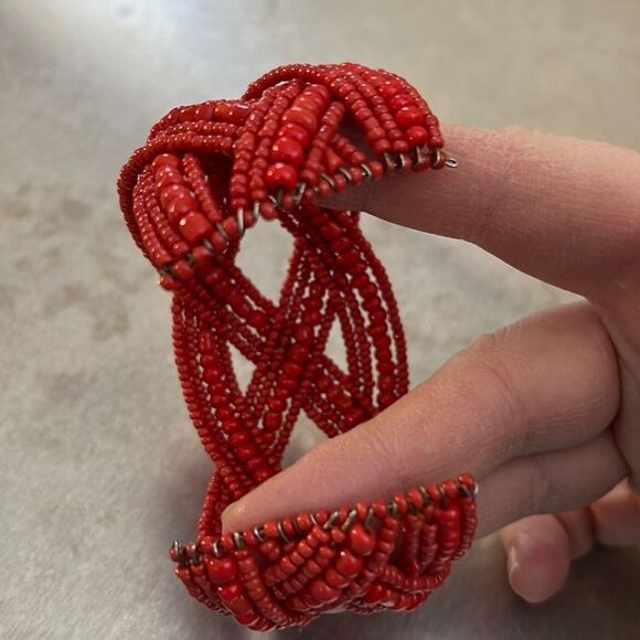 Bundle Sale 3 for $15 | Handcrafted Red Seed Bead Cuff Bracelet - Picture 7 of 8